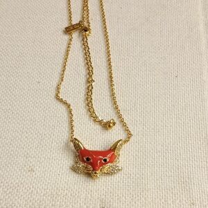 kate spade Gold Fox Head Pendant Necklace with Orange Enamel, Adjustable Length